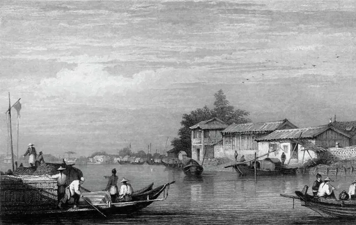Framed Print : View on a River near Canton, 1834. Creator: Samuel Prout Framed Print : View on a River near Canton, 1834. Creator: Samuel Prout
