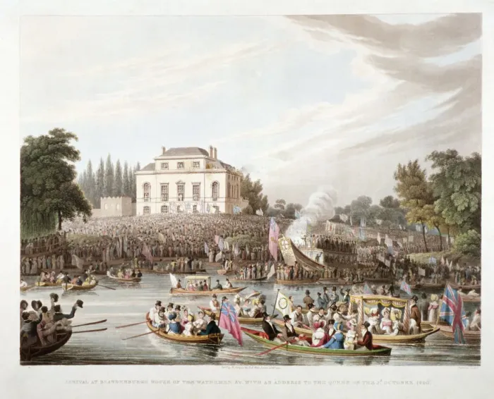 Framed Print : View of the River Thames at Brandenburgh House, Hammersmith, London, 1821. Artist Framed Print : View of the River Thames at Brandenburgh House, Hammersmith, London, 1821. Artist