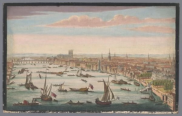 View of the River Thames and the City of London viewed from the northwest side, 1733-1779. Creator: Anon