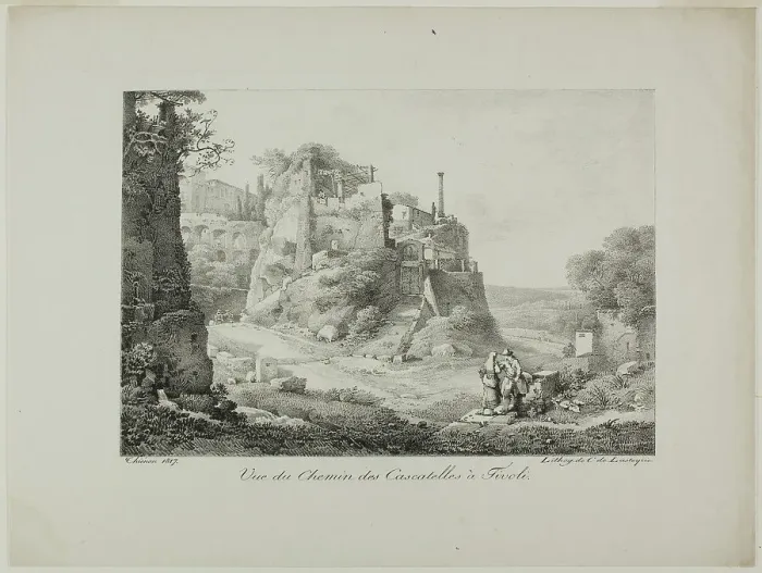 Framed Print : View of the Road from Cascatelles to Tivoli, 1817. Creator: Claude Thiénon Framed Print : View of the Road from Cascatelles to Tivoli, 1817. Creator: Claude Thiénon