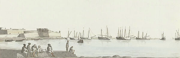View of the roadstead with ships anchored at Bari, 1778. Creator: Louis Ducros
