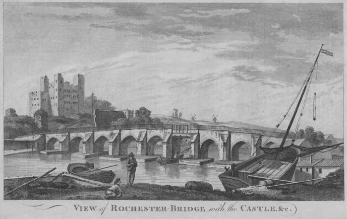 Framed Print : View of Rochester Bridge with the Castle, &c, 1779. Creator: Unknown Framed Print : View of Rochester Bridge with the Castle, &c, 1779. Creator: Unknown
