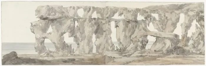 Framed Print : View of a rock on the way to visit Gozo Island, 1778. Creator: Louis Ducros Framed Print : View of a rock on the way to visit Gozo Island, 1778. Creator: Louis Ducros