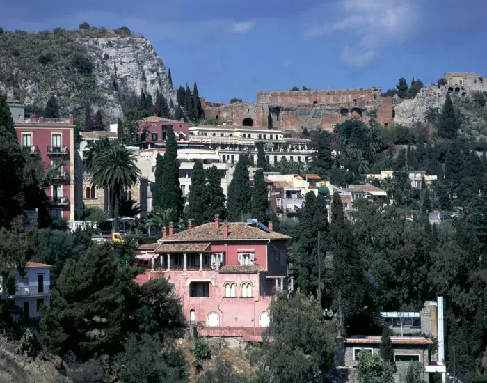 Framed Print : View from Via Roma to Greek theatre, Taormina, Sicily, Italy Framed Print : View from Via Roma to Greek theatre, Taormina, Sicily, Italy
