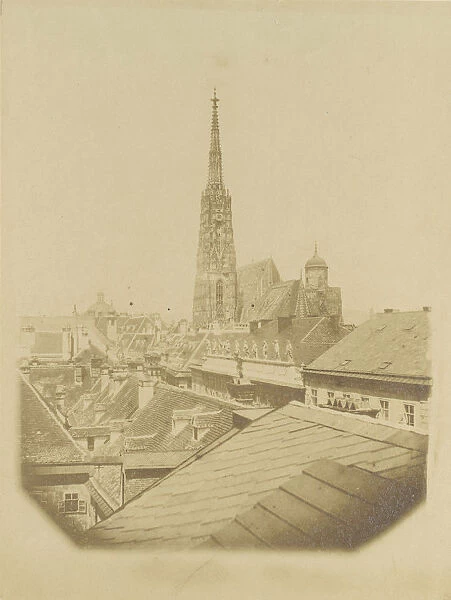 [View of the rooftops and cathedral of Vienna], ca. 1853. Creator: Alois Auer