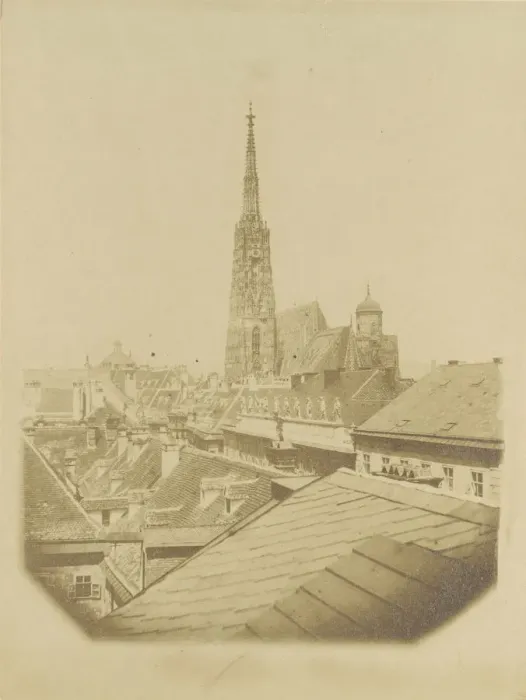Framed Print : [View of the rooftops and cathedral of Vienna], ca. 1853. Creator: Alois Auer