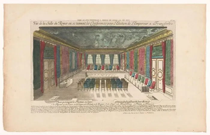Framed Print : View of a room in the Romer in Frankfurt am Main, 1700-1799. Creator: Anon Framed Print : View of a room in the Romer in Frankfurt am Main, 1700-1799. Creator: Anon