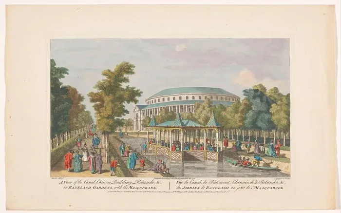 Framed Print : View of the Rotunda and the Chinese Pavilion on the Canal in London's Ranelagh Gardens... 1752. Creator: Charles Grignion Framed Print : View of the Rotunda and the Chinese Pavilion on the Canal in London's Ranelagh Gardens... 1752. Creator: Charles Grignion