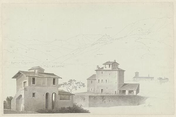 View of Roviano, Houses in Rome in the Foreground, c.1809-c.1812. Creator: Josephus Augustus Knip