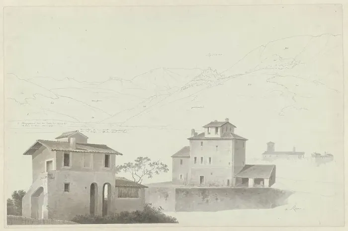 Framed Print : View of Roviano, Houses in Rome in the Foreground, c.1809-c.1812. Creator: Josephus Augustus Knip Framed Print : View of Roviano, Houses in Rome in the Foreground, c.1809-c.1812. Creator: Josephus Augustus Knip