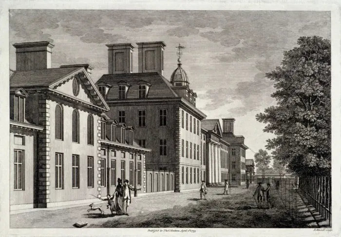 Framed Print : View of the Royal Hospital, Chelsea, London, 1775. Artist: Peter Mazell Framed Print : View of the Royal Hospital, Chelsea, London, 1775. Artist: Peter Mazell