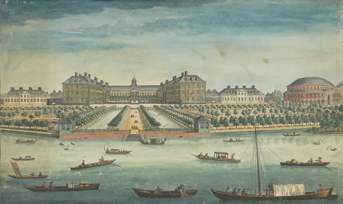 Framed Print : View of the Royal Hospital Chelsea and the Rotunda in London's Ranelagh Gardens, 1751. Creator: Thomas Bowles Framed Print : View of the Royal Hospital Chelsea and the Rotunda in London's Ranelagh Gardens, 1751. Creator: Thomas Bowles