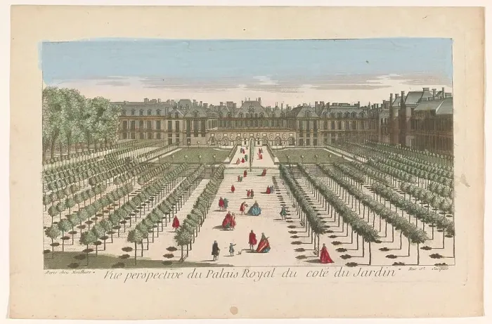 Framed Print : View of a royal palace seen from the garden, 1759-c.1796. Creators: Louis-Joseph Mondhare, Anon Framed Print : View of a royal palace seen from the garden, 1759-c.1796. Creators: Louis-Joseph Mondhare, Anon
