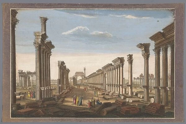 View of the ruin of the arch of the colonnade at Palmyra, seen from the west side, 1745-1794. Creator: Anon