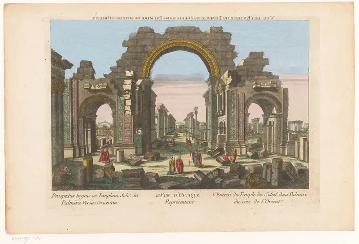 Framed Print : View of the ruins of the bow of the column gallery in Palmyra, seen from the east side, 1700-1799. Creator: Anon Framed Print : View of the ruins of the bow of the column gallery in Palmyra, seen from the east side, 1700-1799. Creator: Anon