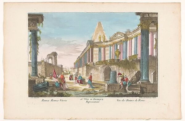 View of the ruins of a colonnade in Rome, 1745-1775. Creator: Anon