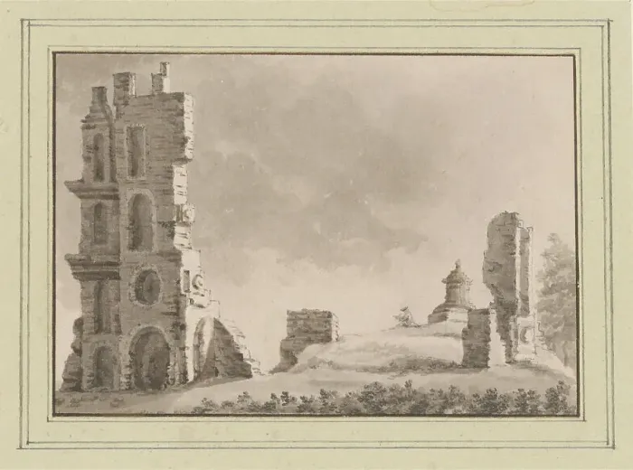 Framed Print : View of the ruins of Huis ter Kleef near Haarlem, c. 1752. Creator: Anon Framed Print : View of the ruins of Huis ter Kleef near Haarlem, c. 1752. Creator: Anon