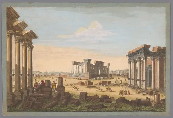 Framed Print : View of the ruins of monuments at Palmyra seen from the northwest side, 1756. Creator: Unknown Framed Print : View of the ruins of monuments at Palmyra seen from the northwest side, 1756. Creator: Unknown