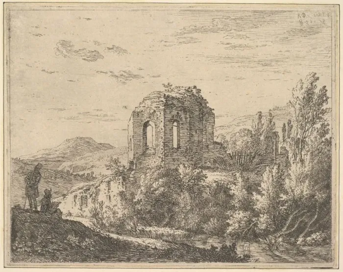 Framed Print : View of ruins showing the corner of a building with two arched windows Framed Print : View of ruins showing the corner of a building with two arched windows