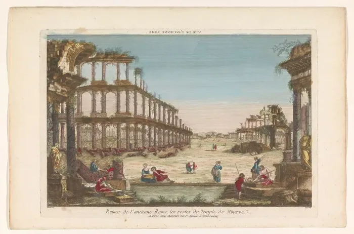 Framed Print : View of the ruins of the temple of Minerva in Rome, 1759-c.1796. Creators: Louis-Joseph Mondhare, Groux Framed Print : View of the ruins of the temple of Minerva in Rome, 1759-c.1796. Creators: Louis-Joseph Mondhare, Groux