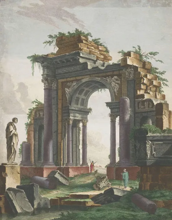 Framed Print : View of the ruins of a triumphal arch, 1753-1797. Creators: Pierre François Basan, Pierre Fouquet Framed Print : View of the ruins of a triumphal arch, 1753-1797. Creators: Pierre François Basan, Pierre Fouquet