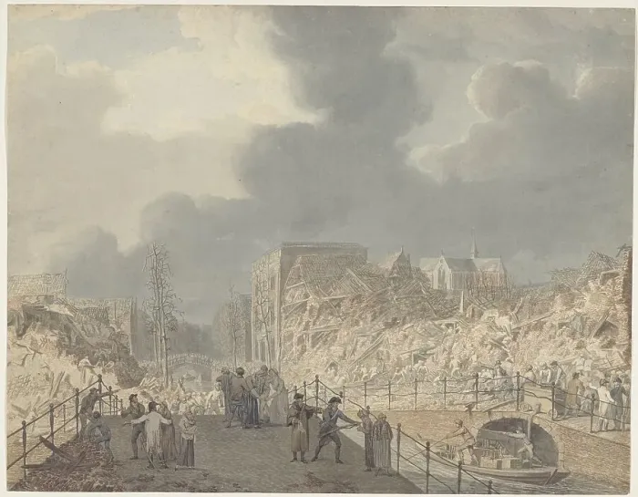 Framed Print : View of the ruins...after the explosion of the powder ship on Jan 12, 1807, (1807-1809). Creator: Jan Willem Pieneman Framed Print : View of the ruins...after the explosion of the powder ship on Jan 12, 1807, (1807-1809). Creator: Jan Willem Pieneman