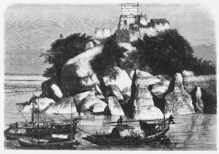 Framed Print : View of the Sacred Isle of Devinath, on the Ganges, c1891. Creator: James Grant Framed Print : View of the Sacred Isle of Devinath, on the Ganges, c1891. Creator: James Grant