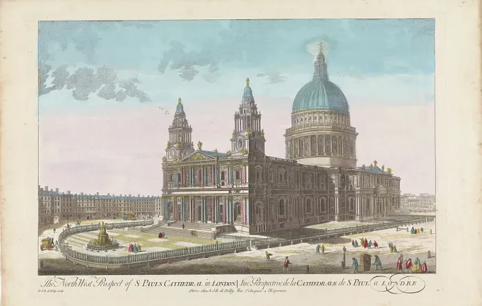 Framed Print : View of Saint Paul's Cathedral in London seen from the northwest side, 1722-after 1758. Creator: Nicolas Jean Baptiste Poilly Framed Print : View of Saint Paul's Cathedral in London seen from the northwest side, 1722-after 1758. Creator: Nicolas Jean Baptiste Poilly