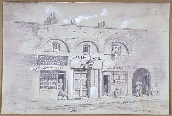 View of Salem Chapel and a tobacconists in Fitzroy Square, London, 1853. Artist