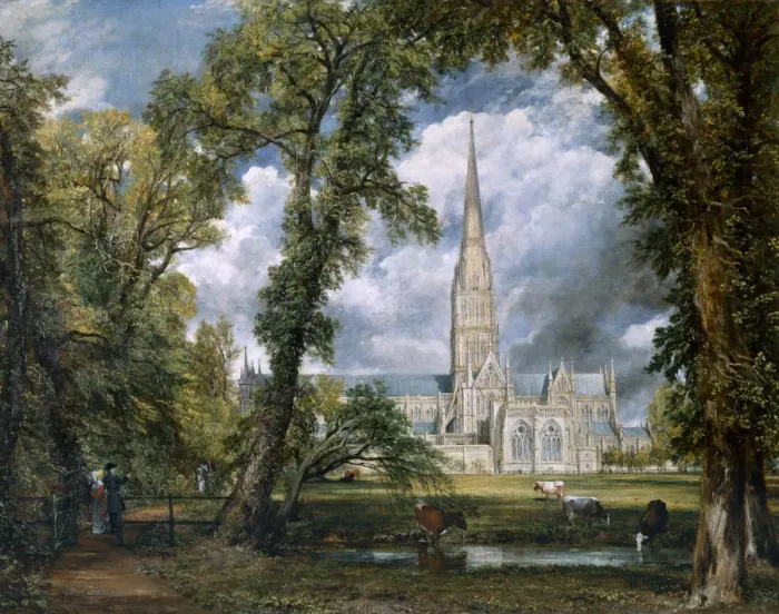 Framed Print : View of Salisbury Cathedral from the Bishops Grounds, Wiltshire, c1822. Artist Framed Print : View of Salisbury Cathedral from the Bishops Grounds, Wiltshire, c1822. Artist