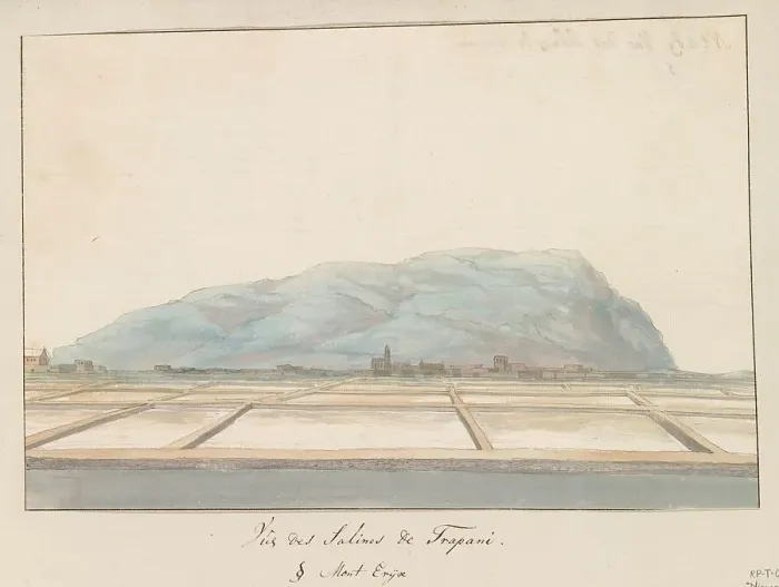 Framed Print : View of the salt pans of Trapani, 1778. Creator: Louis Ducros Framed Print : View of the salt pans of Trapani, 1778. Creator: Louis Ducros