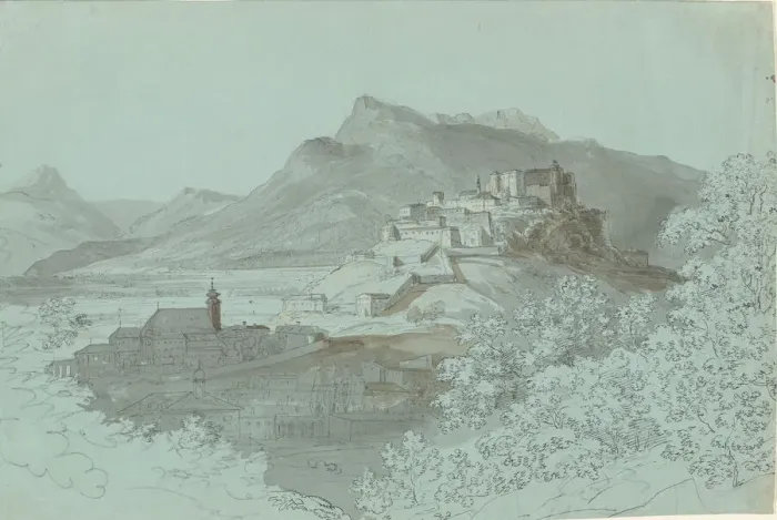 Framed Print : View of Salzburg, 1820s. Creator: Johann Georg von Dillis Framed Print : View of Salzburg, 1820s. Creator: Johann Georg von Dillis