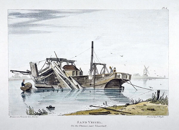 View of a sand vessel on the River Thames at Vauxhall, London, c1820