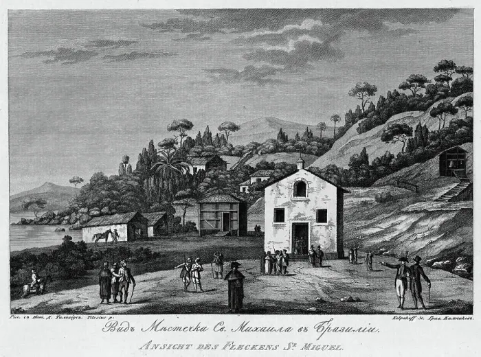 Framed Print : View of Sao Miguel Settlement in Brazil, 1813. Creator: Ivan Ivanovich Kolpakov Framed Print : View of Sao Miguel Settlement in Brazil, 1813. Creator: Ivan Ivanovich Kolpakov