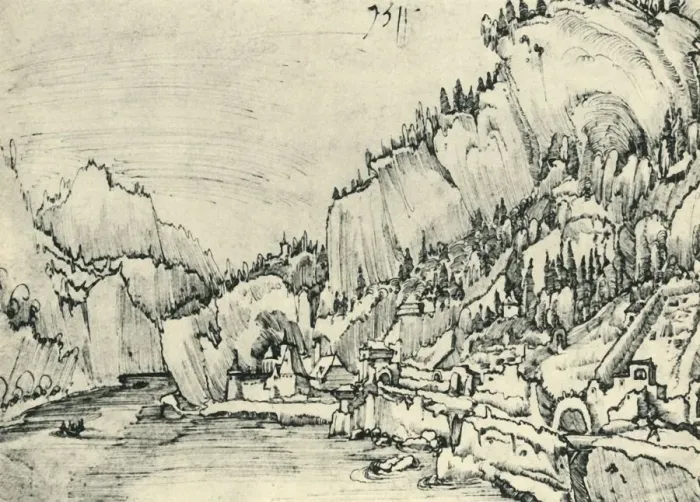 Framed Print : View of Sarmingstein on the Danube, 1511, (1943). Creator: Albrecht Altdorfer