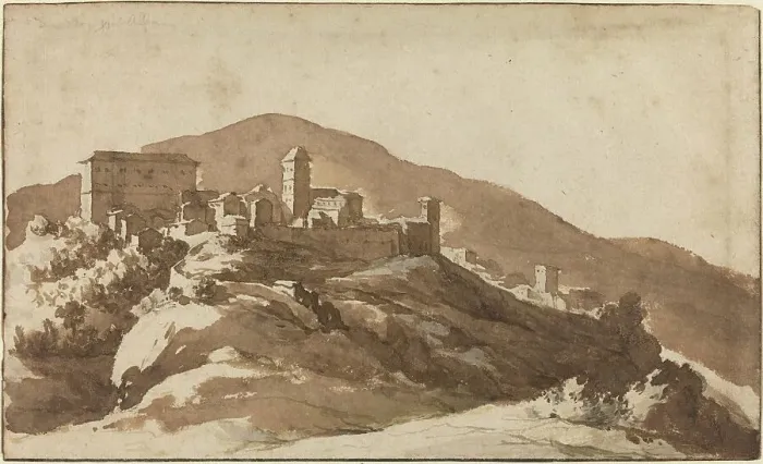 Framed Print : A View of Savelli near Albano. Creator: Jan de Bisschop Framed Print : A View of Savelli near Albano. Creator: Jan de Bisschop