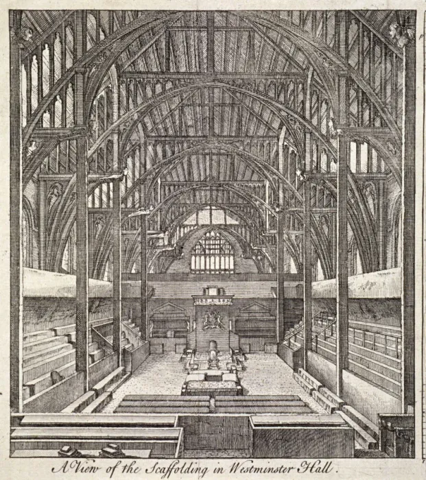 Framed Print : View of the scaffolding in Westminster Hall, London, c1760