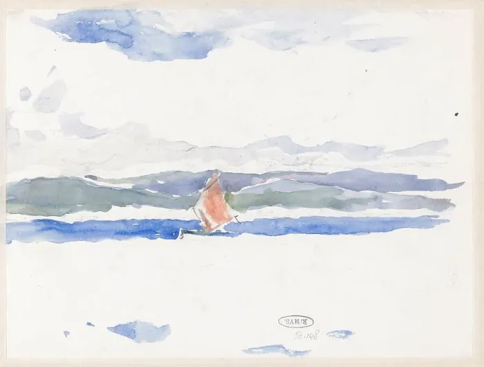Framed Print : View of the sea with boat (?), 1902. Creator: Carel Nicolaas Storm Framed Print : View of the sea with boat (?), 1902. Creator: Carel Nicolaas Storm