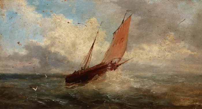 Framed Print : View of the Sea-Boat at the Sea, c1850. Creator: Jules Coignet Framed Print : View of the Sea-Boat at the Sea, c1850. Creator: Jules Coignet