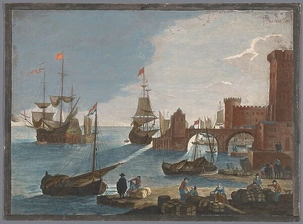 View of a seaport with ships and boats on the water, 1753-1797. Creators: Pierre François Basan, Pierre Fouquet