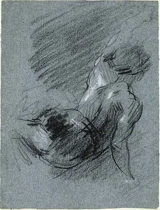Framed Print : Back View of Seated Figure, Lifting Left Arm, n.d. Creator: Jean-Baptiste Carpeaux Framed Print : Back View of Seated Figure, Lifting Left Arm, n.d. Creator: Jean-Baptiste Carpeaux