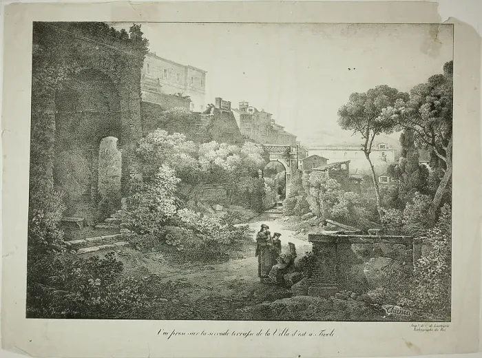 Framed Print : View From the Second Terrace of the Villa d'est at Tivoli, 1817. Creator: Claude Thiénon Framed Print : View From the Second Terrace of the Villa d'est at Tivoli, 1817. Creator: Claude Thiénon