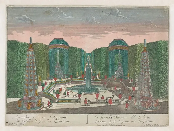 Framed Print : View of the second water basin in the labyrinth of a garden, 1742-1801. Creator: Anon Framed Print : View of the second water basin in the labyrinth of a garden, 1742-1801. Creator: Anon