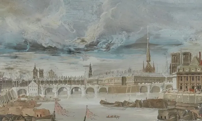 Framed Print : View of the Seine from the Pont Rouge. Creators: Johann Wolfgang Baumgartner, Abraham Bosse Framed Print : View of the Seine from the Pont Rouge. Creators: Johann Wolfgang Baumgartner, Abraham Bosse