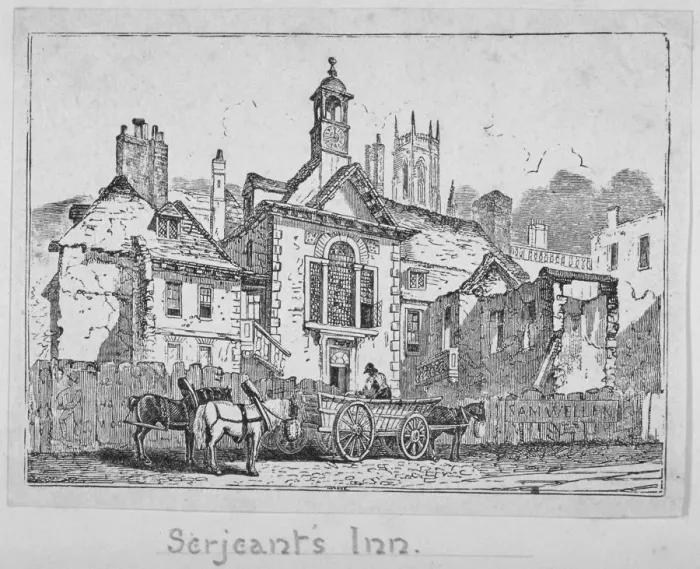 Framed Print : View of Serjeants Inn with a horse and cart, Chancery Lane, City of London, 1840 Framed Print : View of Serjeants Inn with a horse and cart, Chancery Lane, City of London, 1840