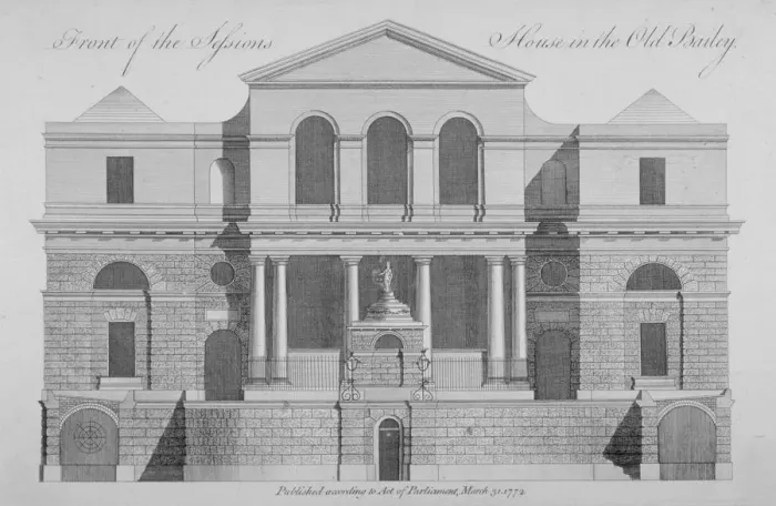 Framed Print : Front view of the Sessions House, Old Bailey, City of London, 1772 Framed Print : Front view of the Sessions House, Old Bailey, City of London, 1772