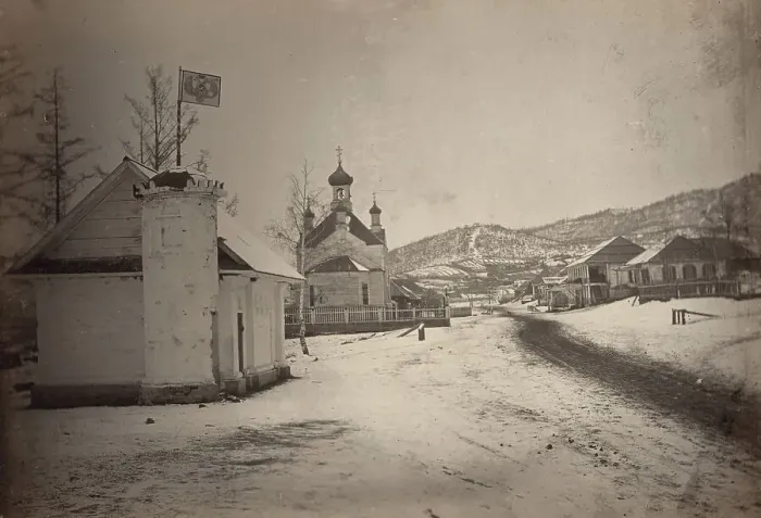 Framed Print : View of a settlement or village with a government(?) building and a church... between 1885 and 86. Creator: Unknown Framed Print : View of a settlement or village with a government(?) building and a church... between 1885 and 86. Creator: Unknown