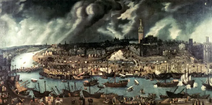 Framed Print : View of Seville. Oil work by Alonso Sanchez Coello Framed Print : View of Seville. Oil work by Alonso Sanchez Coello