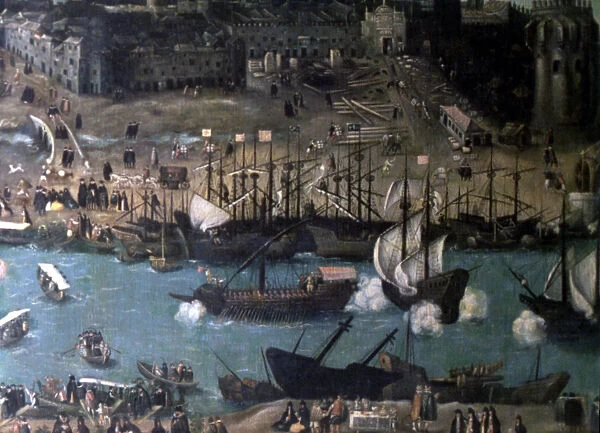 View of Seville, detail of the right side. Oil work of Sanchez Coello