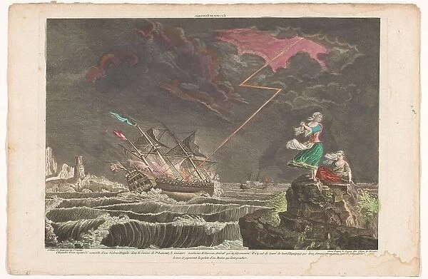 View of a ship struck by lightning at sea, 1700-1799. Creator: Unknown